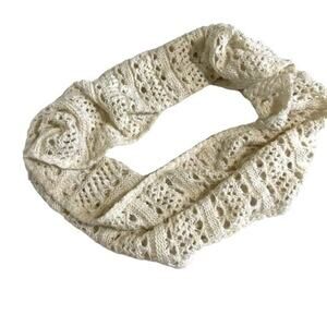 merican Eagle Infinity Scarf Ivory Gold Metallic Knit Loop Winter Scarf